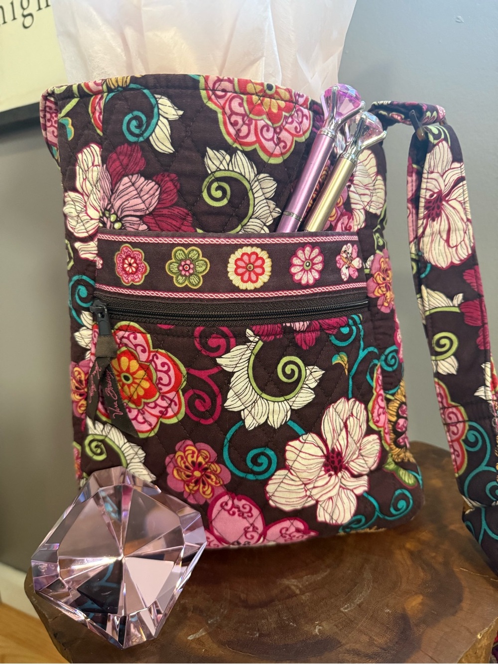 Vera Bradley Mod Floral Pink Crossbody Bag Retired 2007 Y2K Purse
